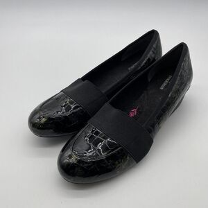 ROS HOMMERSON‎ Erica Croc Print Womens Size 9.5 N Black  Loafers Wedge Shoe